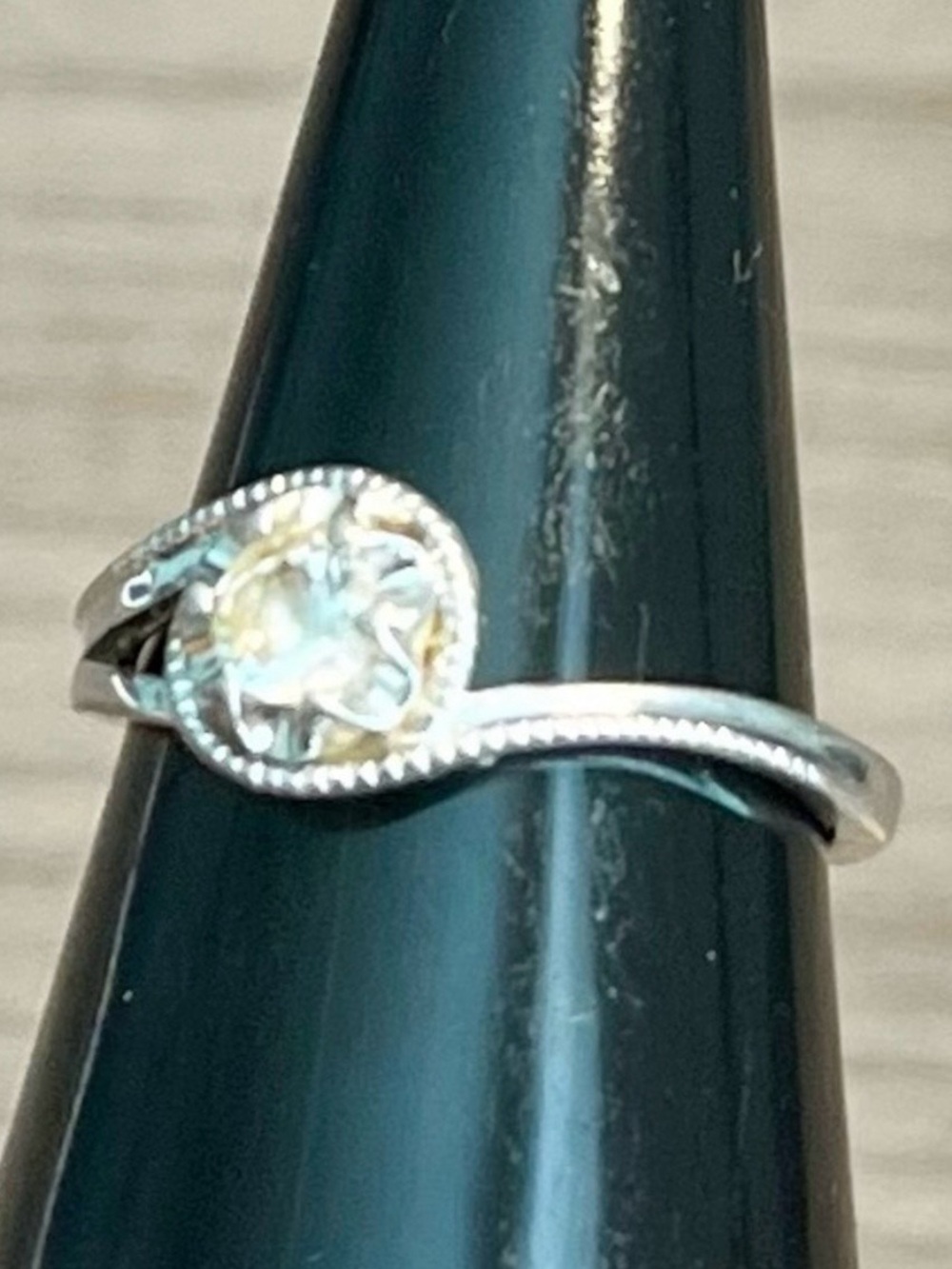 Sterling Silver White CZ Twist Solitaire Ring